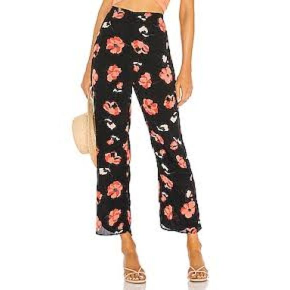 Flynn Skye‎ Size Small Parker Black Red Floral Wide Leg Pant - Picture 1 of 11